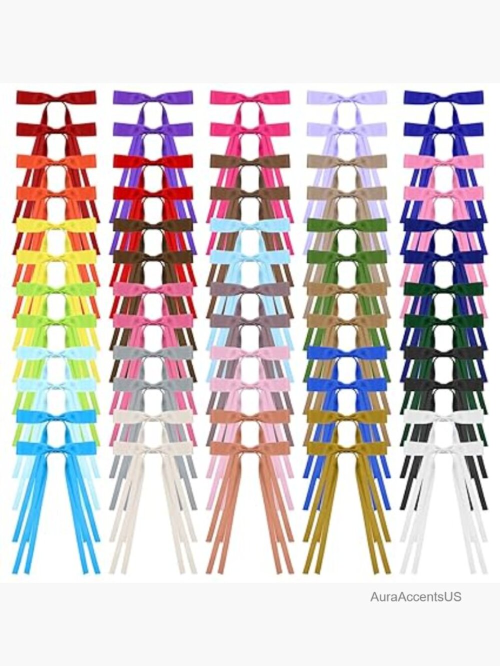 60 Satin Hair Bow Clips with Long Ribbons Alligator Style